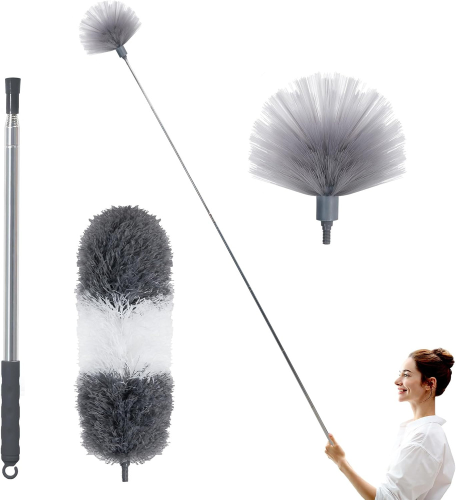 Microfiber Feather and Cobweb Duster Set, Bendable Head and 100 inches Extens...