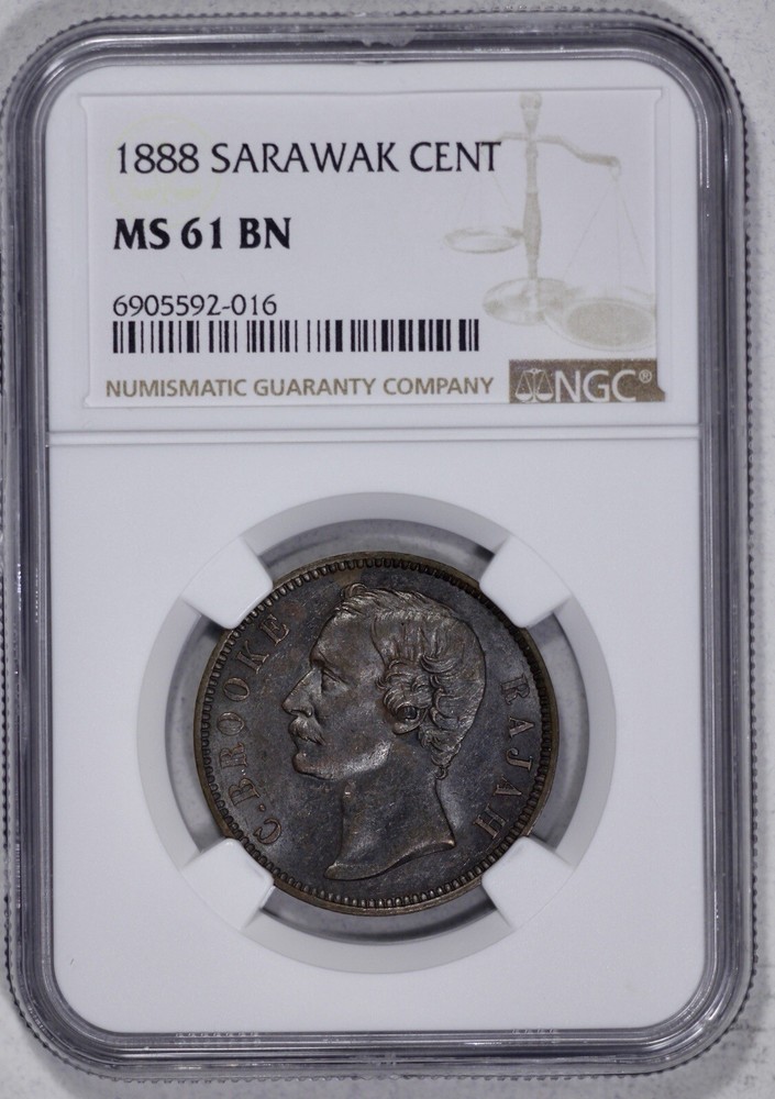 1888 Sarawak Cent NGC MS 61 BN