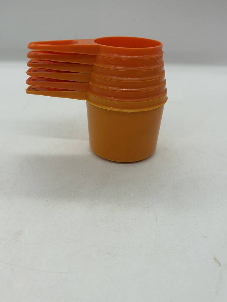 Vintage 6 Pc Set Orange Tupperware Stacking Nesting Measuring Cups