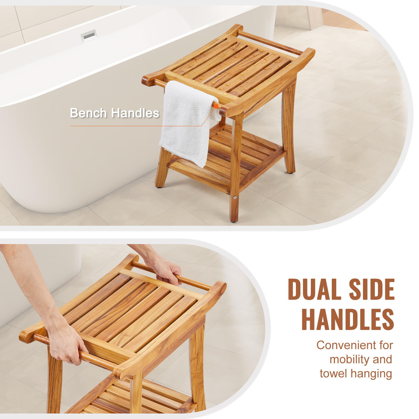 VEVOR Teak Shower Bench Wood Shower Stool Chair for Bathroom