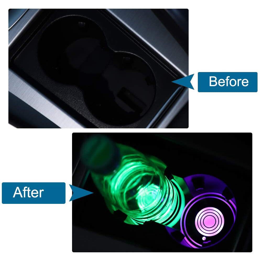 2PCS LED Car Cup Holder Lights 7-Color Changing with Vibration Sensor