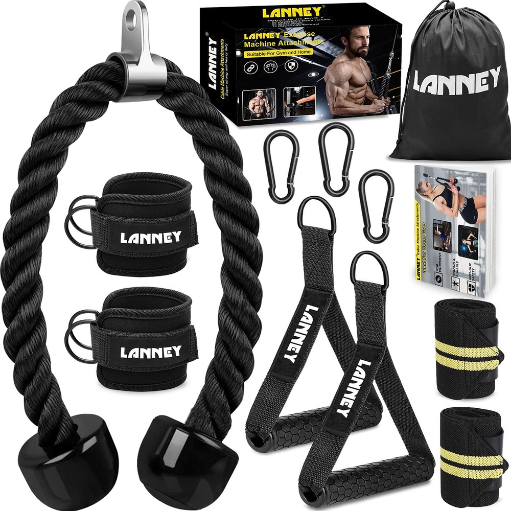 Tricep Rope Cable Machine Attachment, 35" Triceps Pull Down Rope LAT Pulldown...