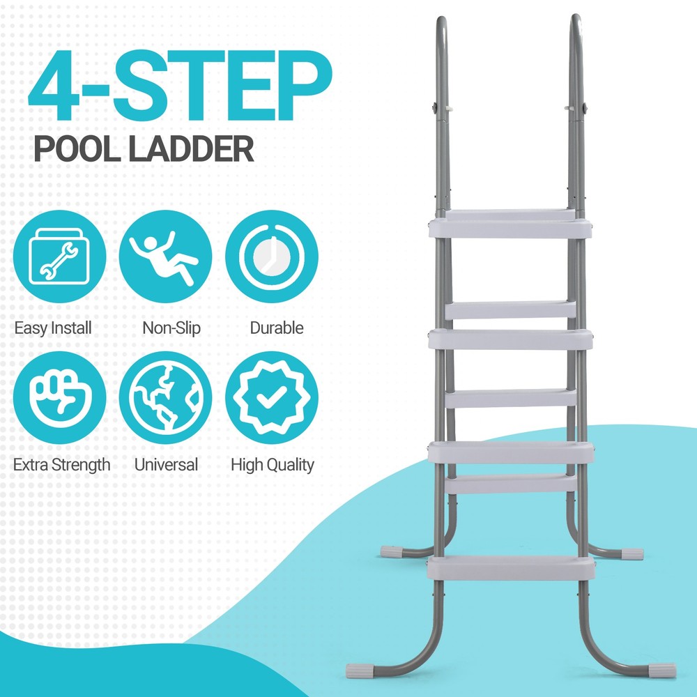 52" 4-Step Pool Ladder, Iron Grey Frame & White Steps, Sturdy