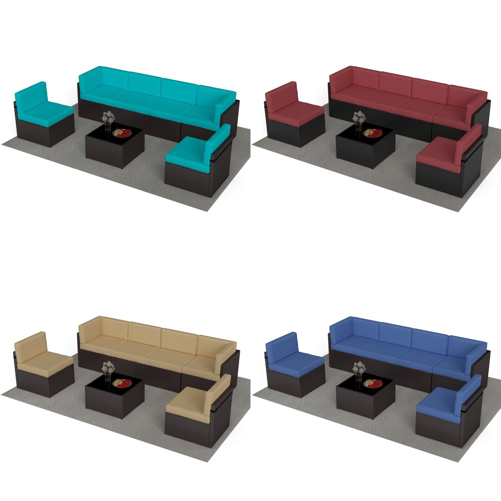 7PC Outdoor Patio Furniture Sofa Set Sectional Couch PE Wicker Rattan Cushioned