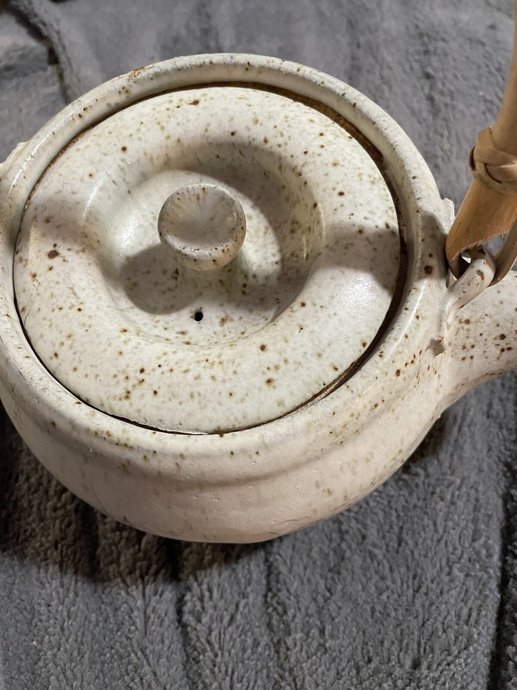 Super Cool Hand Made Stoneware Tea Pot Set With Bamboo Handle.