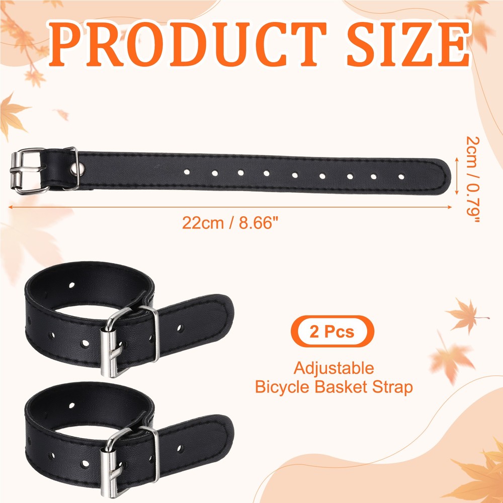 2 Pcs Adjustable Leather Bicycle Basket Strap, Black