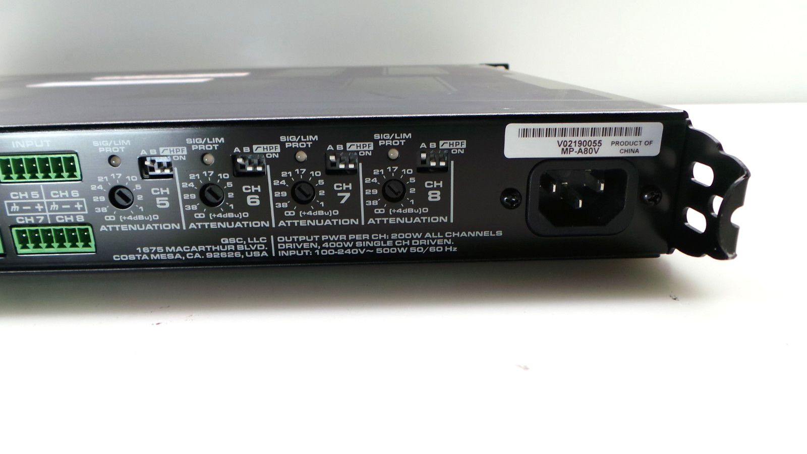 QSC MP-A80V 8-Channels 200W LO-Z/HI-Z Commercial Amplifier - Used - Read