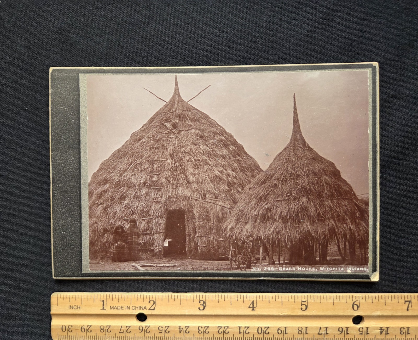 Native American Grass House's Witchita, Indians, Vintage Cabinet Card, 1880-90
