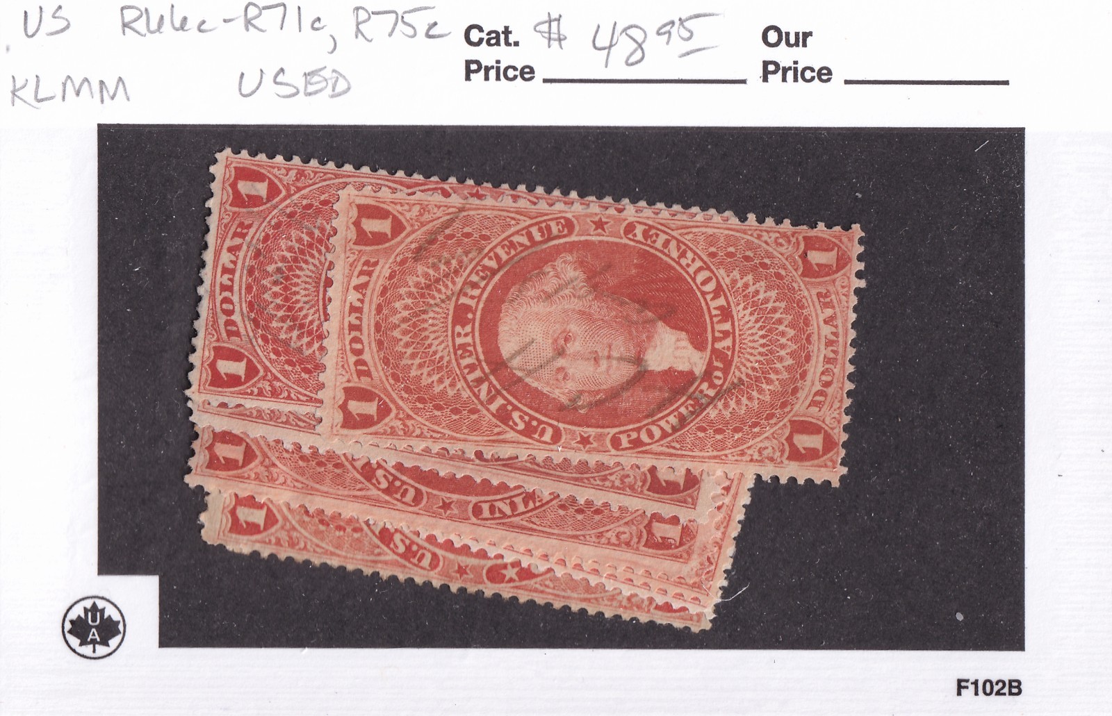 MATT'S STAMPS US SCOTT #R66c-#R71c, #75c 1ST REVENUE SERIES $1 ISSUES, USED $48