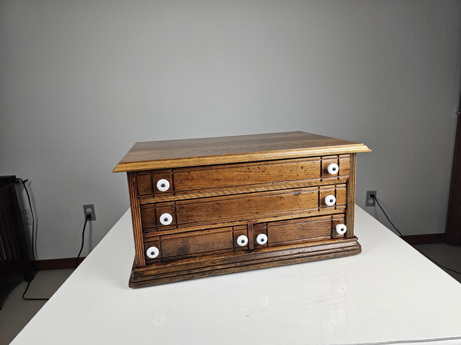 Vintage Wooden Spool Cabinet Craft Sewing Box Organizer Drawers Rustic Storage