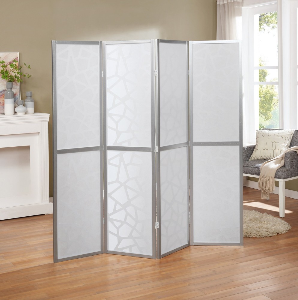 4 Panel Silver Room Divider Screen, Modern Folding Privacy Partition