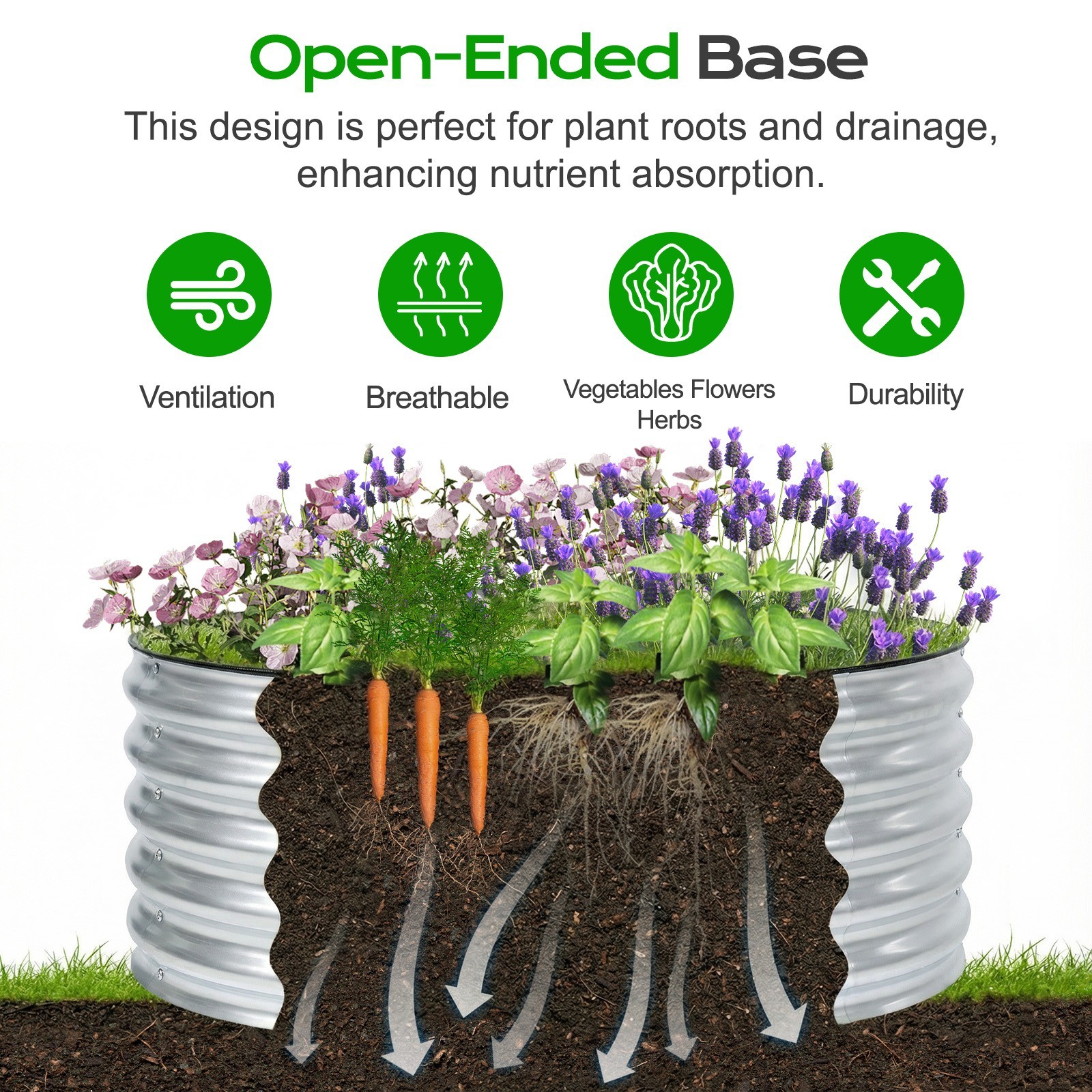 Aoodor 17" Tall 42" Round Metal Raised Garden Bed Kit Outdoor Planter Box Silver