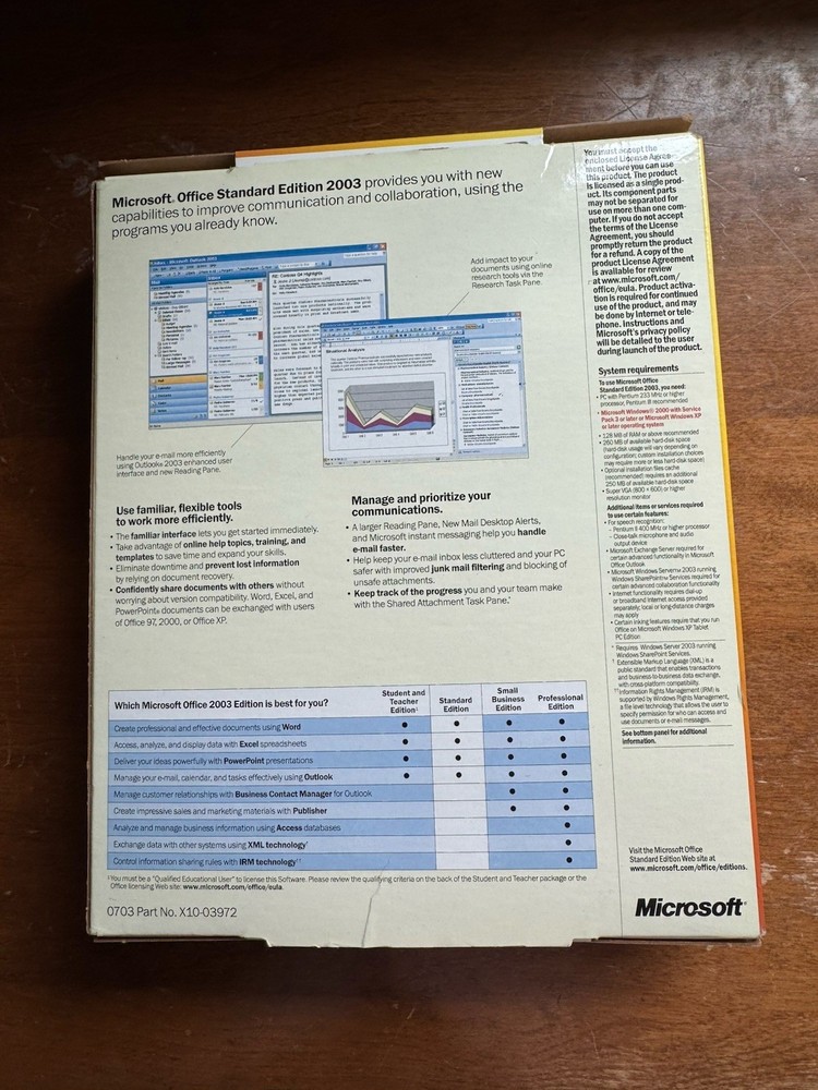 Microsoft Office 2003 Standard Upgrade Word Excel Outlook PowerPoint Open Box