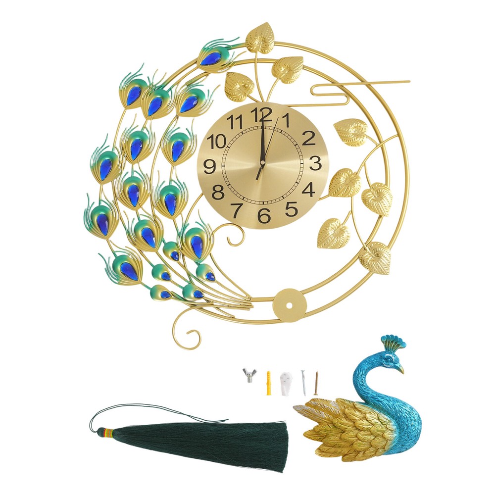 Peacock Wall Clock, Silent Art Wall Clock, Decorative Wall Clock