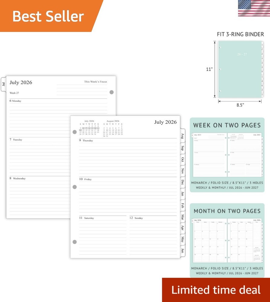 2026-2027 Weekly Planner Refills - 8.5x11 with Quick-Reference Monthly Tabs