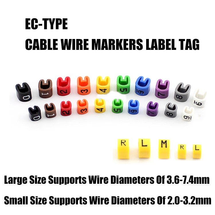 PVC EC-Type Cable Wire Markers Label Tag Management Colour Coded Numbers 0-9