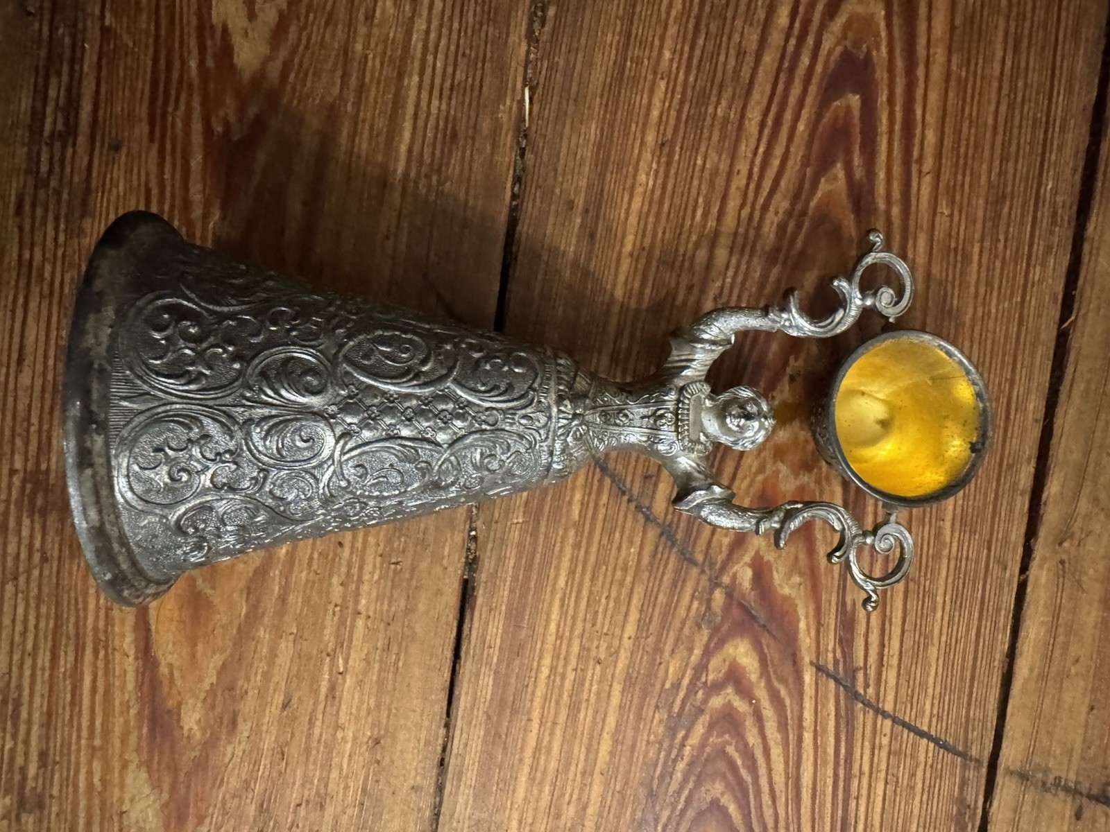 Antique Silver Plate Gold Wash German Bride and Groom Wedding Toasting 8.5” Cup