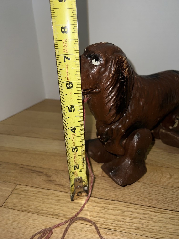 Antique Pull Toy Dog Child’s Pull Behind Early 20th C Composite Spaniel Decor