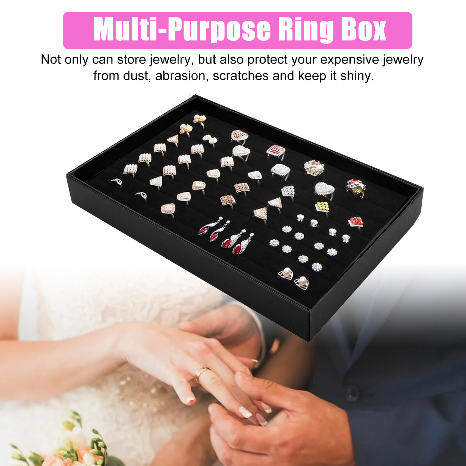 100 Slots Jewelry Ring Display Organizer Tray Holder Earrings Storage Boxes Case