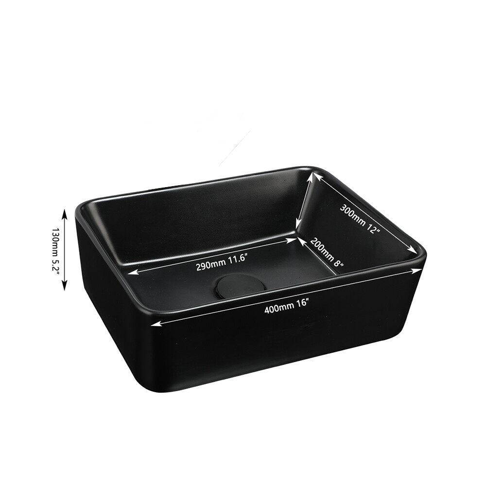 US Black Ceramic Bathroom Vessel Sink Rectangular Mixer Deck Mount Tap Set Drain