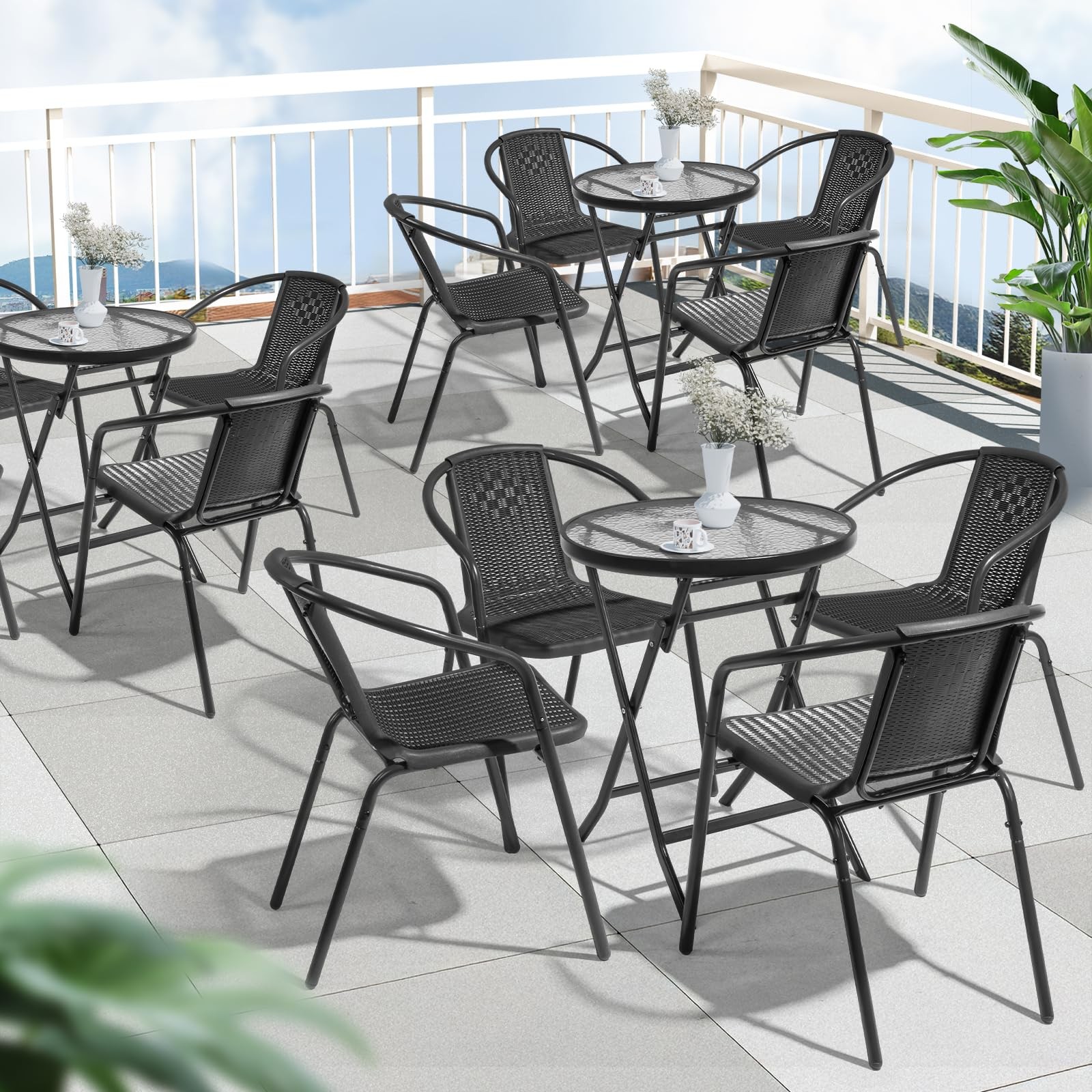 Plastic Stackable Outdoor Dining Chairs Set of 4 Black