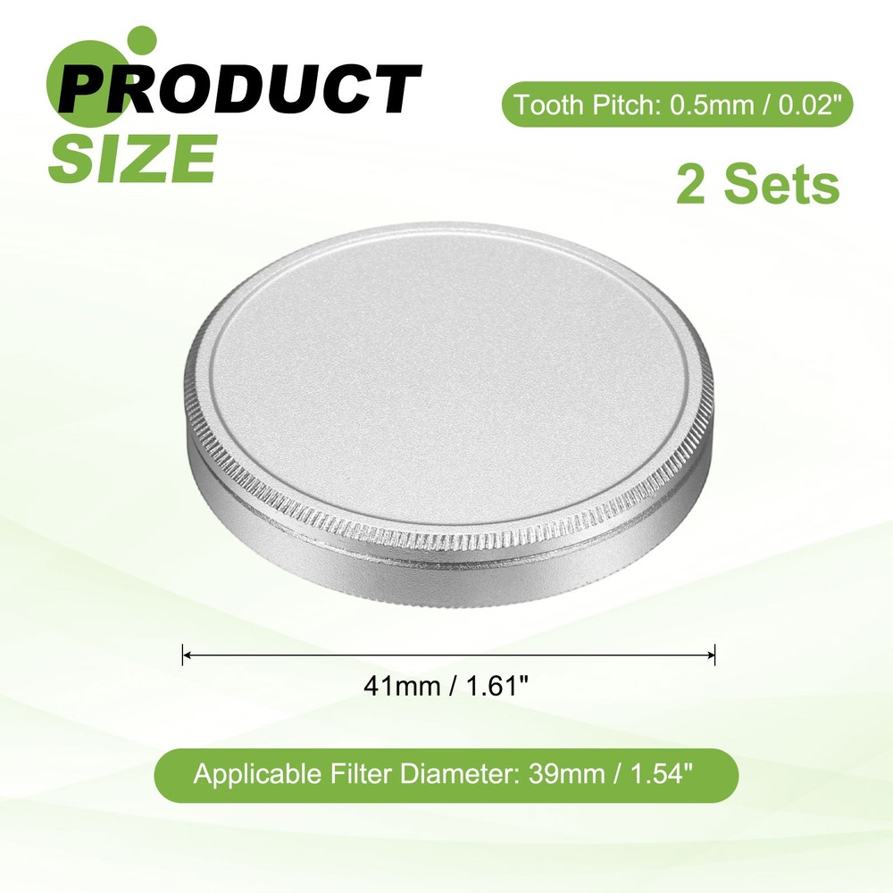 2Pcs 39mm Metal Lens Cap Universal Lens Filter Stack Cap Slim Stack Silver