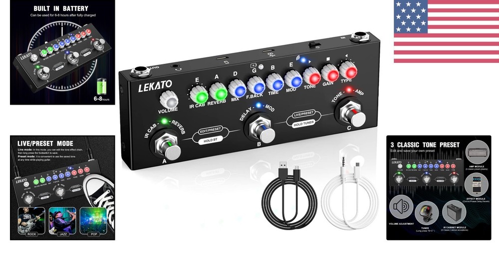 Compact Multi Effects Guitar Pedal - Bluetooth 5.0 & Rechargeable Convenience
