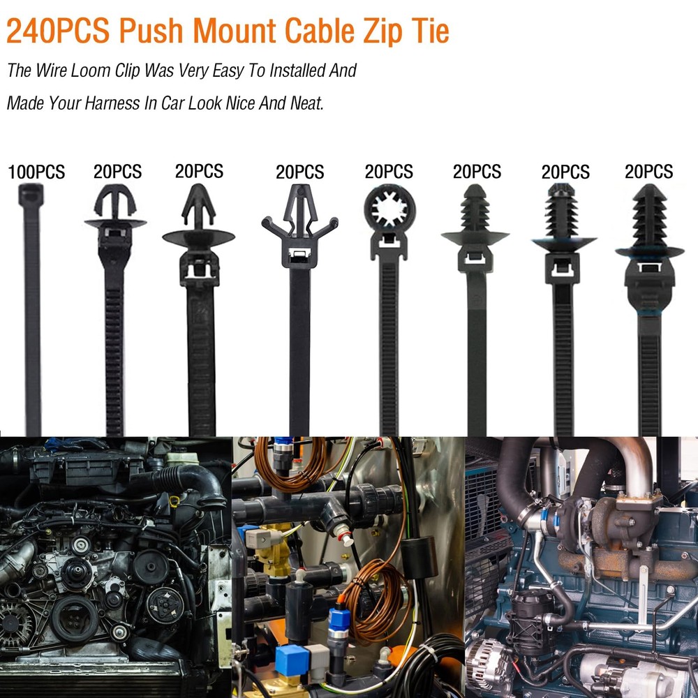 240Pcs Push Mount Cable Zip Tie,Nylon Self Locking Cable Strap,8 Most Popular...