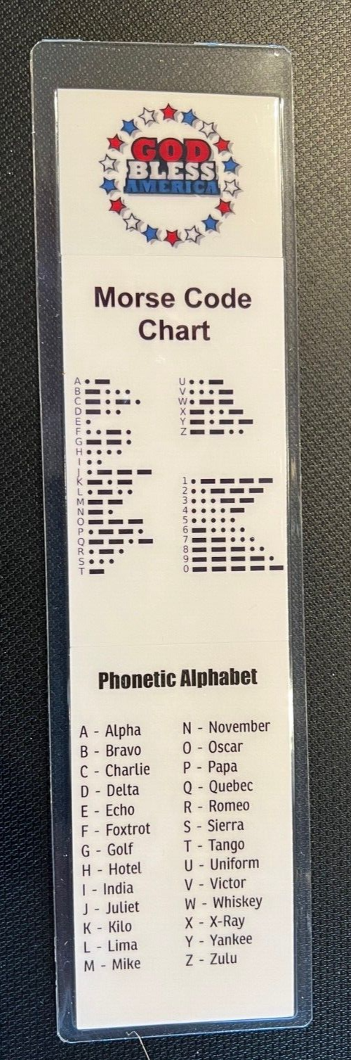 Patriotic Morse Code Chart & Phonetic Alphabet Bookmark *Military/International