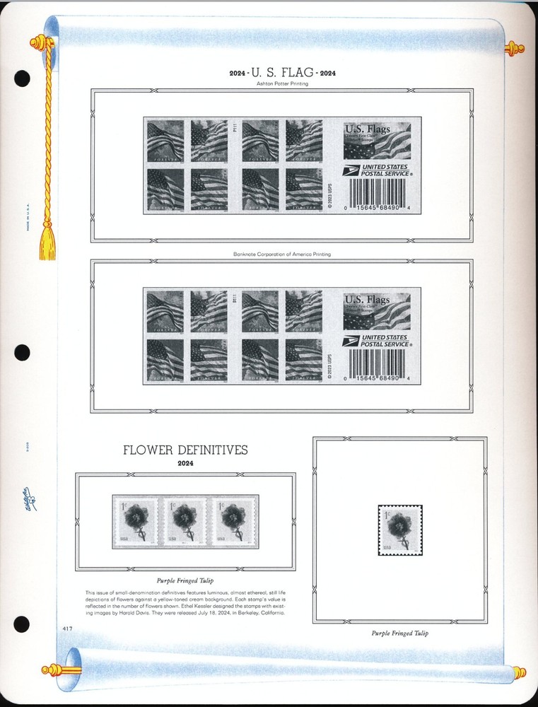 WHITE ACE 2024 UNITED STATES Regular Issue Plate Blocks Supplement USR-PB55
