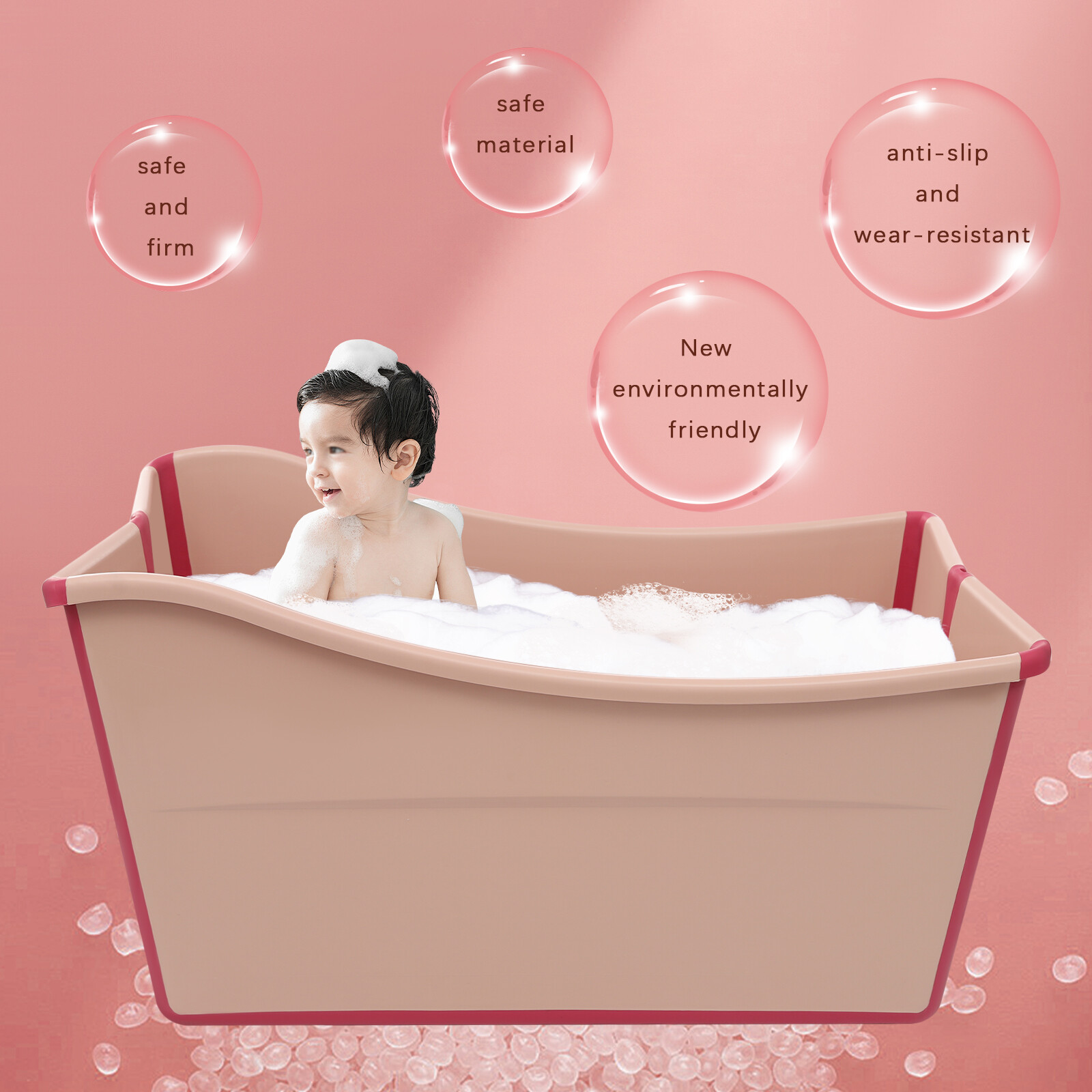 Portable Foldable Bathtub, Collapsible Children's Bathtub For Children Pink.
