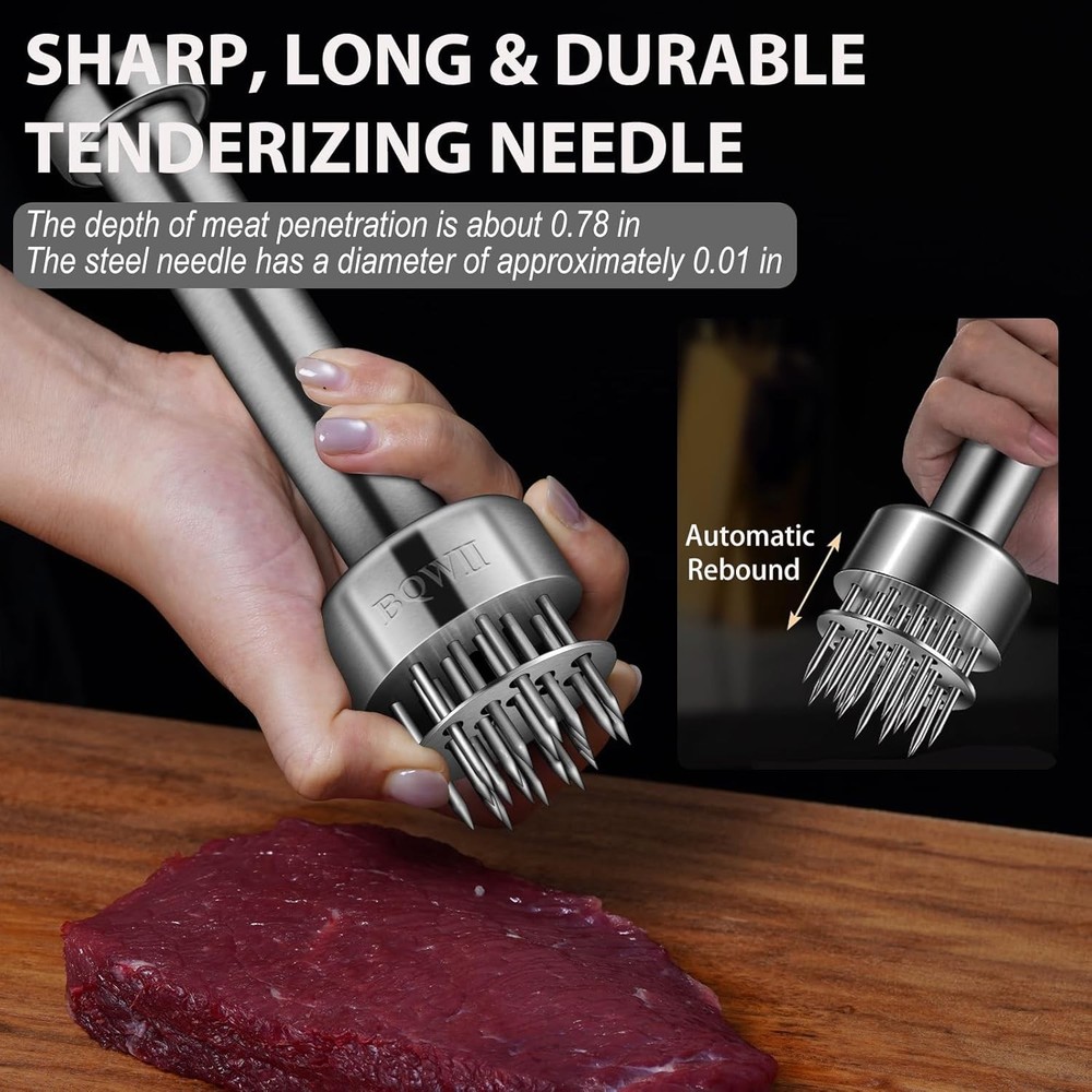 Stainless Steel Meat Tenderizer Tool, 21 Sharp Needles, Durable Easy-Grip
