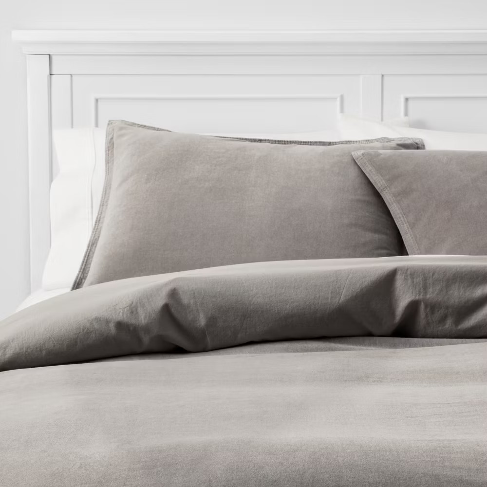 Full/Queen Solid Velvet Duvet Cover Set & Sham Gray - Threshold