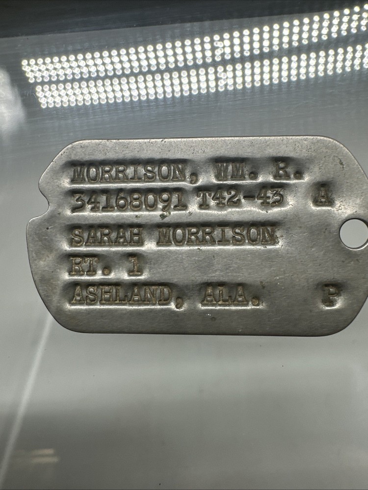 WW2 Notched Dog Tag For Cpl US Army William R. “Willie Bob” Morrison, Ashland AL