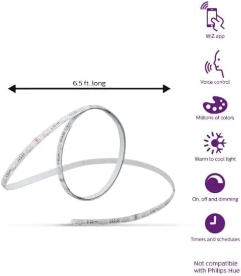 Philips 6.5ft Smart LED Light Strip 20W Tunable, Wi-Fi Full Color, 1600 Lumens