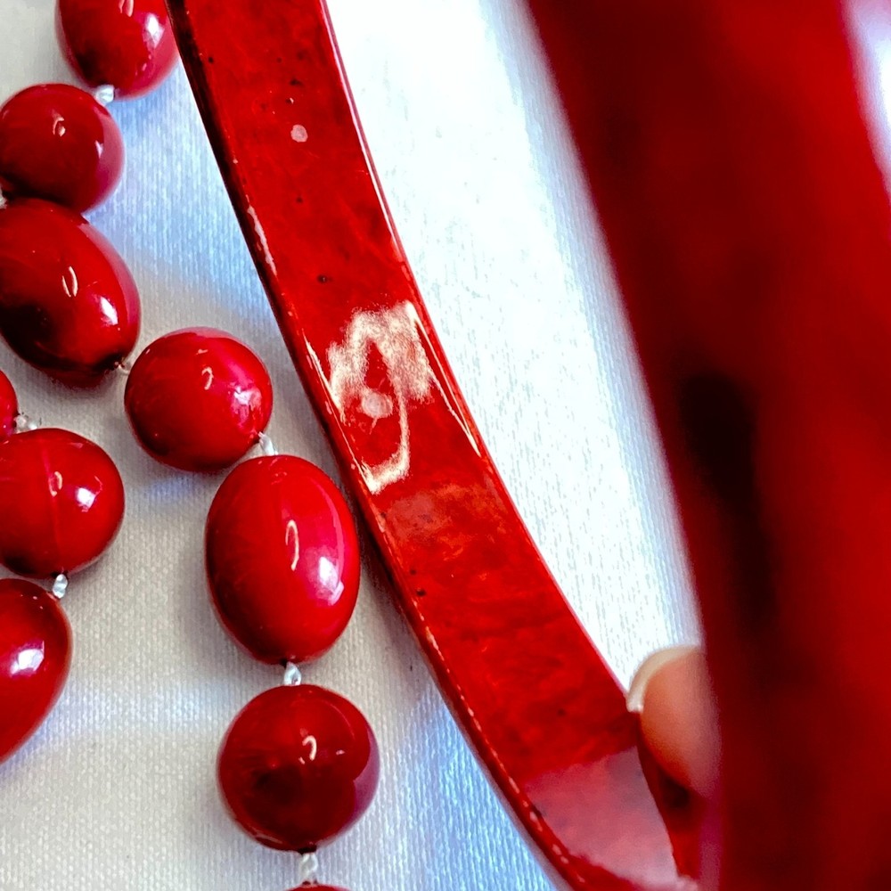 Red Beaded Necklace And Bangle Bracelet Married Set