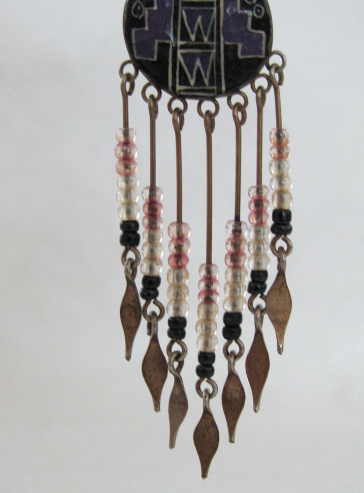 Handmade Hand Painted Boho Beaded Drop Dangle 3.5" Hook Earrings