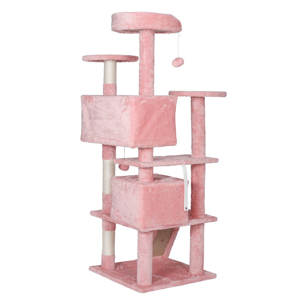 55 Inch Cat Tree Tower Condo Scratching Post Kitten Activity W/3 Perches Pink