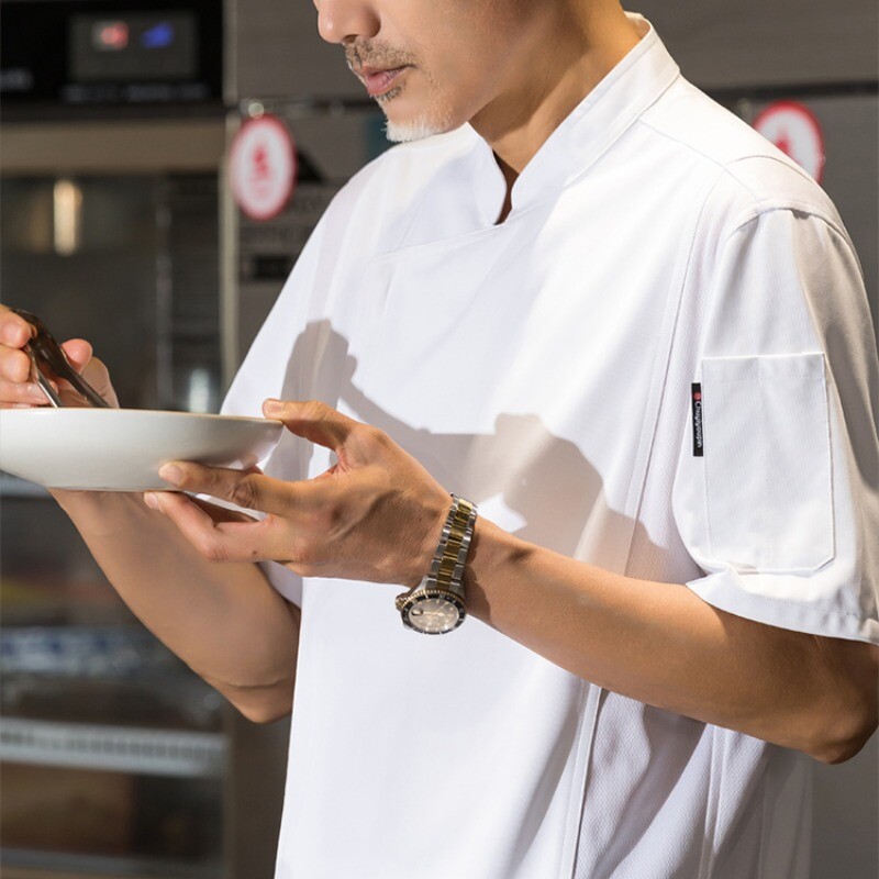 Men Breathable Catering Chef Work Clothes Coat Professional Uniform Jacket Zip