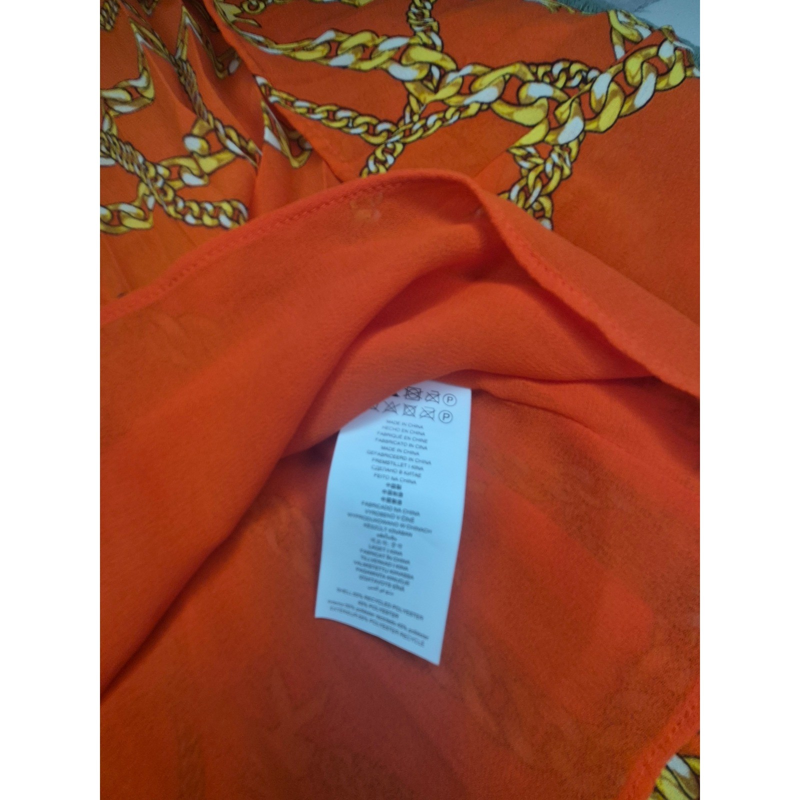 Michael Kors Optic Orange Chain Link Logo Pleated Cami Top MS340HC8EY XL NEW