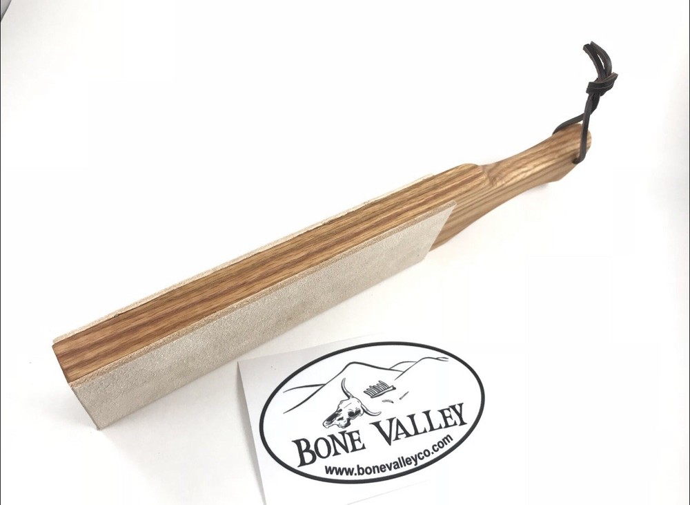 Large 14” Double Sided Oak Leather Sharpening Strop Block w/ Handle & Compound