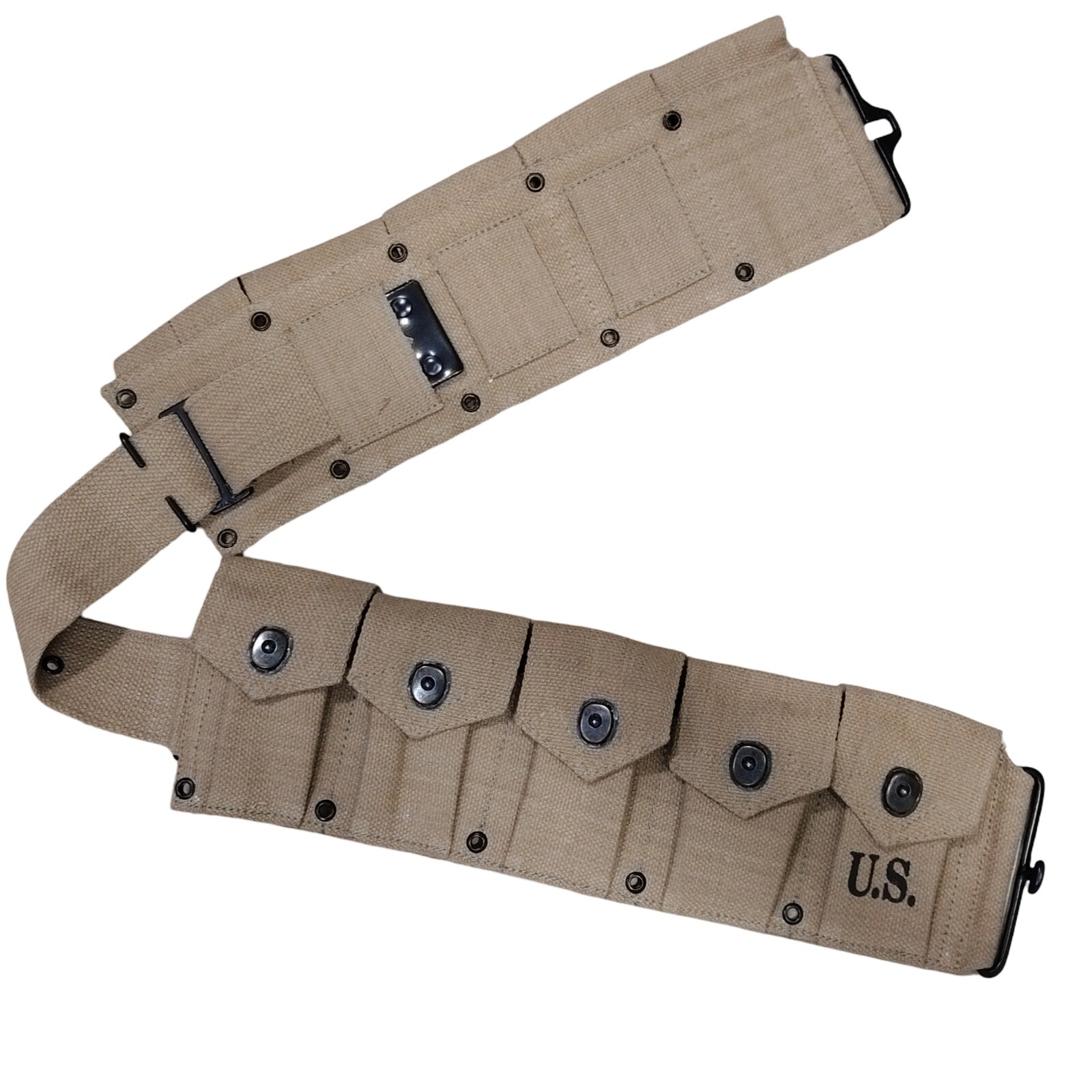 U.S. Army WWII Springfield M1 Garand 10 Pocket Canvas Ammunition Belt Khaki