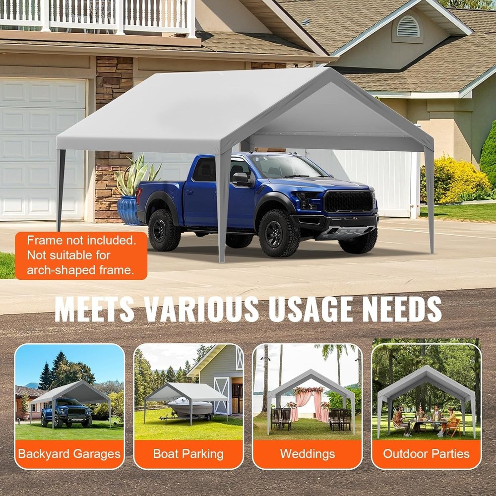 13x20 ft Durable Carport Replacement Canopy, Easy Install with Bungee System