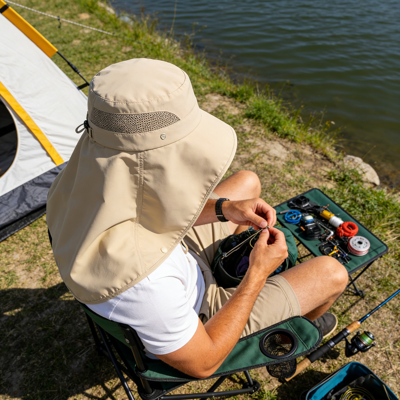 Wide Brim Sun Hat with Neck Flap UV Protection Hiking Fishing Cap for Men Women