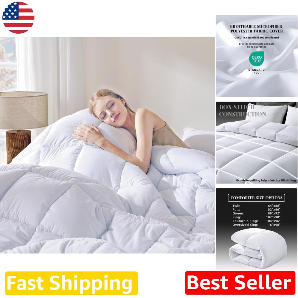 Luxury Oversized King Comforter | Breathable White Down Alternative 116x98