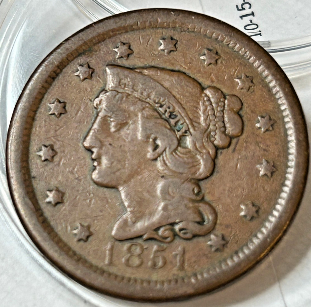 1851 Coronet Head Large Cent, Normal Date, Very Nice Coin!