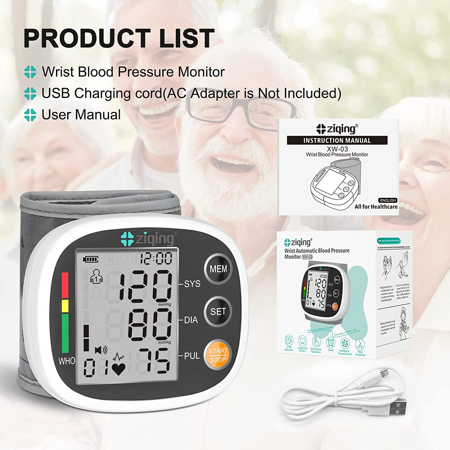 Automatic Wrist Blood Pressure Monitor Heart Rate Machine or Finger Splint