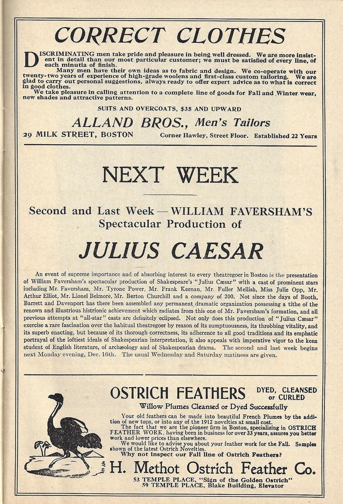 William Faversham "JULIUS CAESAR" Tyrone Power / Fuller Mellish 1912 Program