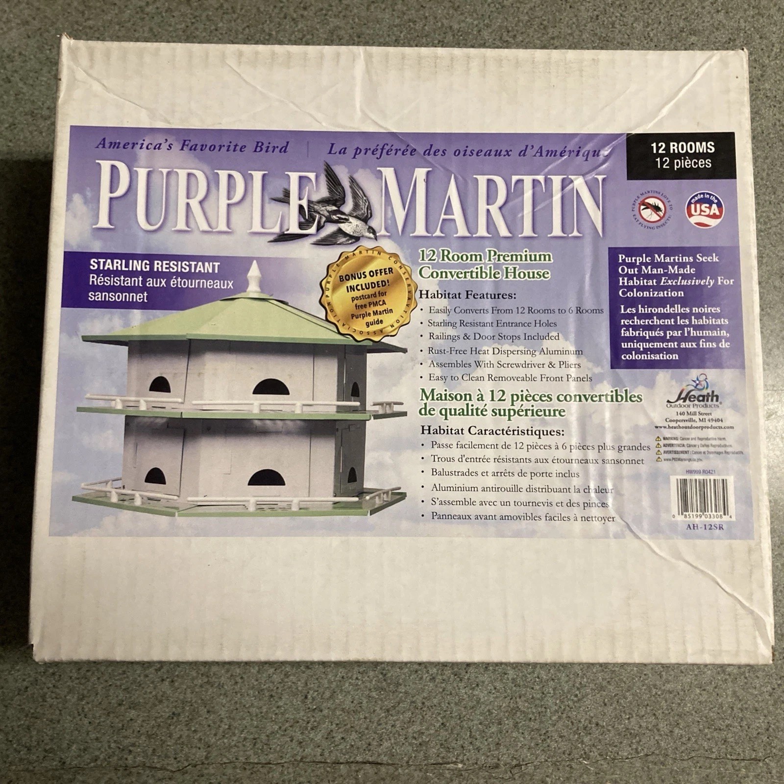Heath 12 Room Convertible Starling Resistant Purple Martin House Ah-12sr