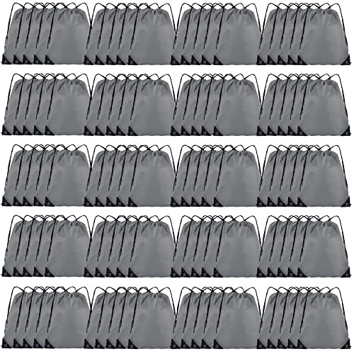 Drawstring Backpack BulkPcs Cinch Bag, Polyester Drawstring Bags for 100 Grey